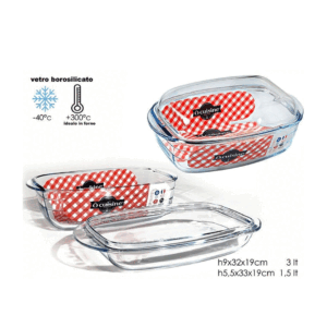 Casseruola in Vetro Rettangolare Con Coperchio Lt 4.5 Cm 33x19x13
