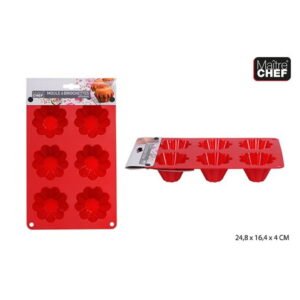 Stampo Per 6 Briochettes In Silicone Rosso 25x16,5x4 Cm