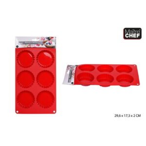 Stampo Per 6 Tartelettes In Silicone Rosso 29,6x17,3x2 Cm