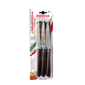 Blister 6 Pz Coltelli Bistecca Marroni Punta Fine Cm11