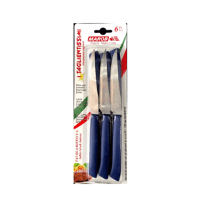 Blister 6 Coltelli Bistecca a Punta Fine Colore Blu