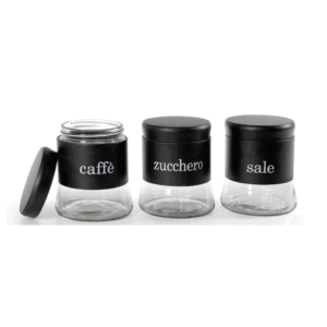 Tris Barattoli In Vetro 750ml Neri Cm 11x14