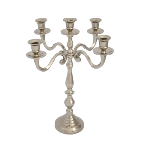 Candeliere Metallo 5 Posti 40cm Colore Argento