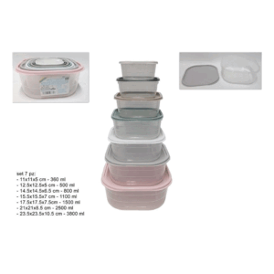 Set 7 Contenitori In Plastica Trasparente Con Coperchio