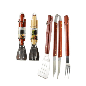 Bbq Wood Set 3 Utensili Manico In Legno
