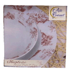 Servizio Piatti 18 Pz Inglese Rosso Arte Gourmet In Ceramica Decorata