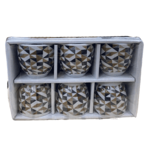 Confezione 6 Tazzine Caffè In Ceramica Senza Piattini Decorazione Geometrico