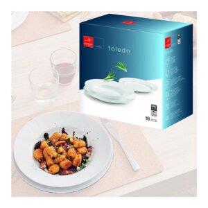Servizio Piatti Tavola 18 Pezzi Toledo Bianco Bormioli R.