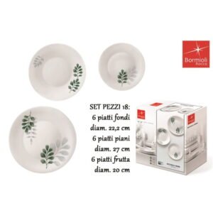 Servizio Piatti Tavola 18 Pezzi White Botan Verde Bormioli R.