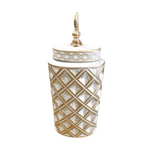 Vaso Bianco - Oro Ceramica Decorato Con Coperchio