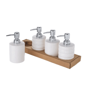 Dispenser Da Bagno In Ceramica Bianco Cm 7.5x7.5x15.50 Decorazioni Assortite