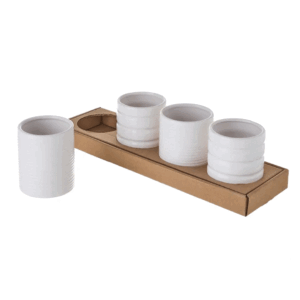 Portaspazzolino In Ceramica Bianco Cm 7.5x7.5x9.30 Decorazioni Assortite