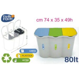 Unica Pattumiera Raccolta Differenziata 85 Lt. CM 74X35XH49