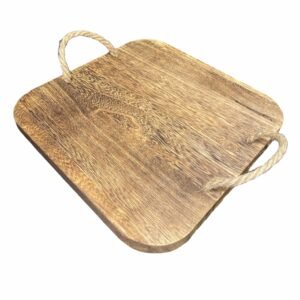 Tagliere Quadrato In Legno 30 X 30 Cm C/Manici In Juta