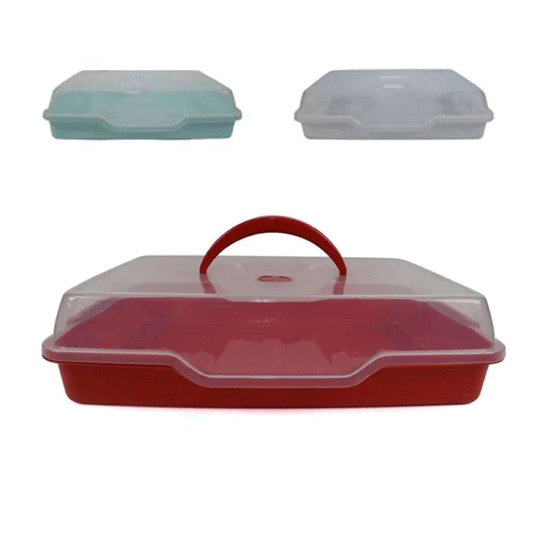 Contenitore Porta Torta Rettangolare In Plastica Con Maniglia Colori  Assortiti 30x22 Cm - Emmepishop